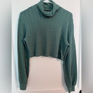 SHEIN Green Cowl Neck Sweater with Ribbed Texture